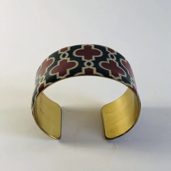 Mud Pie Black And Blood Red Geometric Design Cuff Bracelet - Picture 4 of 5